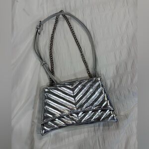 Silver Quilted Chain Shoulder Bag